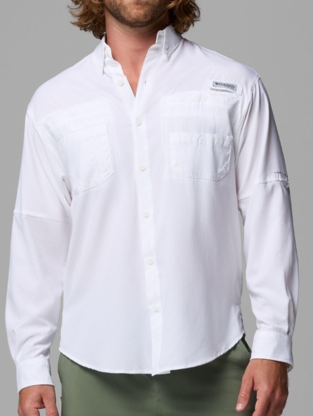 Columbia PFG Tamiami II Long Sleeve Button ‎ Performance Men Shirt White Fishing